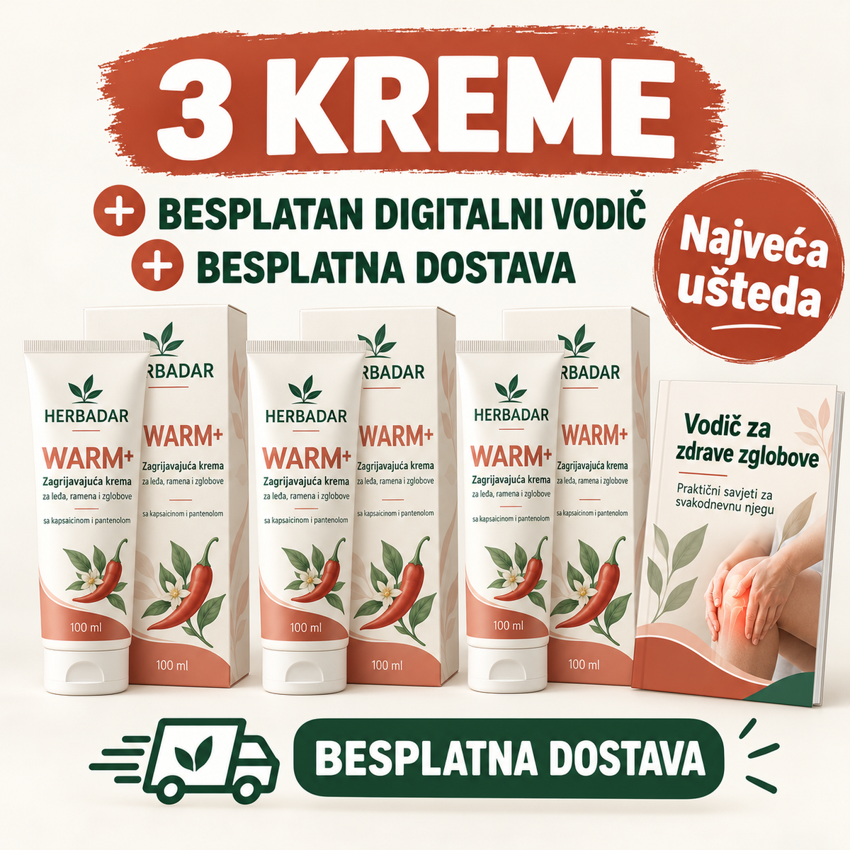 HERBADAR WARM+ – Zagrijavajuća krema za leđa i zglobove