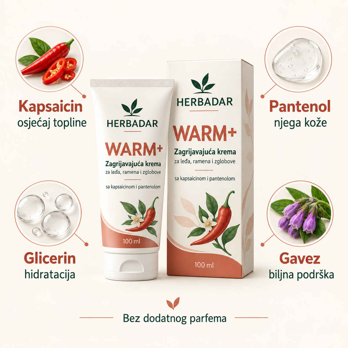 HERBADAR WARM+ – Zagrijavajuća krema za leđa i zglobove